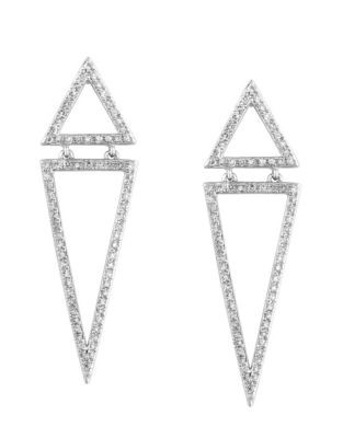 Effy 14K White Gold and 0.59 TCW Diamond Triangle Drop Earrings - DIAMOND