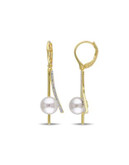 Concerto Yellow-Plated Sterling Silver Freshwater Pearl and Diamond Linear Earrings - WHITE