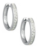 Fine Jewellery Channel Set Diamond and 14k White Gold Hoop Earrings - WHITE GOLD