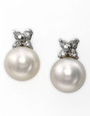 Effy 14k White Gold Diamond and Fresh Water Pearl Earrings - PEARL