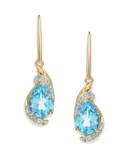 Fine Jewellery 14K Yellow Gold Blue Topaz 0.09 ctw Diamond Earrings - BLUE