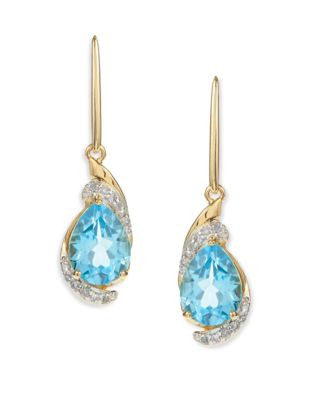 Fine Jewellery 14K Yellow Gold Blue Topaz 0.09 ctw Diamond Earrings - BLUE