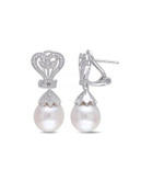 Concerto White Pearl 0.06 tcw Diamond and Sterling Silver Drop Earrings - WHITE