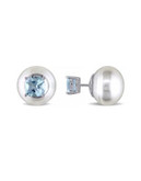 Concerto 2.4 CT Cultured Freshwater Pearl Post Blue Topaz Stud Earrings - TOPAZ