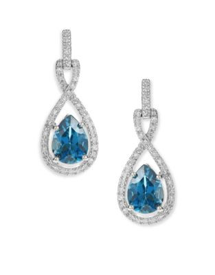 Fine Jewellery 10K White Gold Blue Topaz 0.24 ctw Diamond Earrings - BLUE