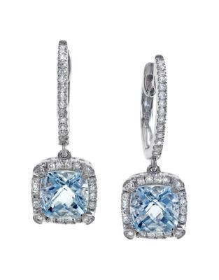 Effy 14K White Gold 0.26Ct. Diamond and 1.70ct. Aquamarine Earrings - BLUE