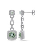 Concerto 2.8TCW Green Amethyst and Diamond Sterling Silver Drop Earrings - AMETHYST