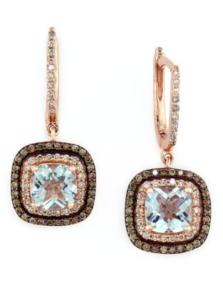 Effy 14k Rose Gold White And Espresso Diamond and Aquamarine Earrings-MULTI - MULTI-COLOURED