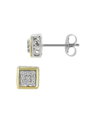 Fine Jewellery 0.1TCW Diamond Square Two-Tone Earrings - DIAMOND