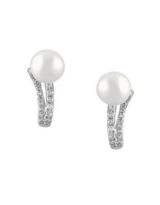 Effy 14K White Gold Freshwater Pearl Earrings with 0.11 TCW Diamonds - PEARL