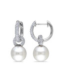Concerto .5 CT Diamond TW 9 - 9.5 MM White South Sea Pearl 14k White Gold Hoop Earrings - PEARL