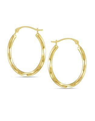 Fine Jewellery 14K Twisted Tube Oval Hoop - YELLOW GOLD