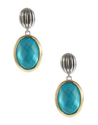 Fine Jewellery Sterling Silver and 14K Yellow Gold Drop Earrings with Oval Stone - TURQOISE