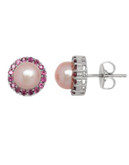 Honora Style Pink Pearl and Rhodolite Halo Earrings - PINK