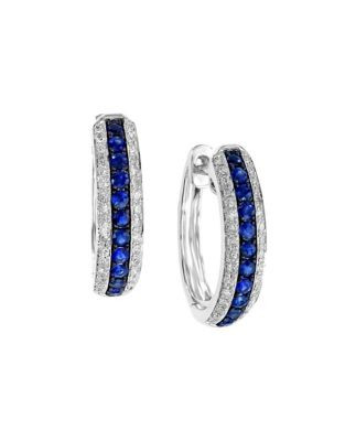 Effy 14K White Gold and Sapphire Hoop Earrings with 0.24 TCW Diamonds - SAPPHIRE