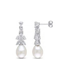 Concerto 2.45 TGW White Topaz and Freshwater Pearl Sterling Silver Dangle Earrings - MULTI