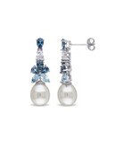 Concerto 2.5 TCW Blue and White Topaz Pearl Dangle Earrings - PEARL