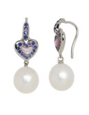 Honora Style Sapphire Heart Pearl Drop Earrings - WHITE