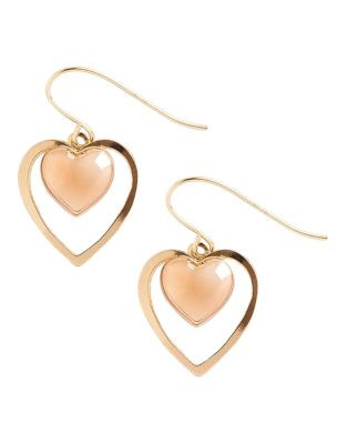 Fine Jewellery 14K Yellow And Rose Gold Two Heart Drop Earrings - GOLD