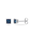Concerto 14KW 1ct TDW Princess Cut Blue Diamond Solitaire Earrings - BLUE
