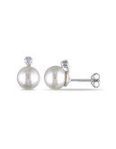Concerto White Pearl 0.06 tcw Diamond and Sterling Silver Stud Earrings - WHITE