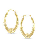 Fine Jewellery 14K Oval Polished Three Stationed Hoop - YELLOW GOLD