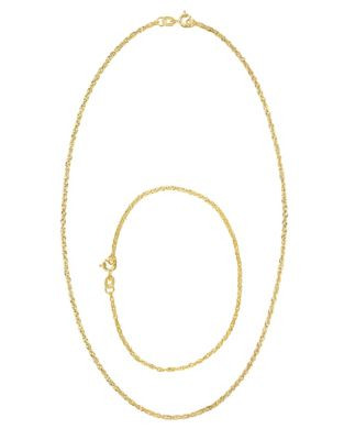 Fine Jewellery 14k Yellow Gold Singapore Chain Necklace and Bracelet Set - YELLOW GOLD