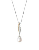 Fine Jewellery Sterling Silver with 14kt Yellow Gold Diamond and Pearl Necklace - PEARL