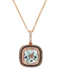 Effy 14k Rose Gold White And Espresso Diamond and Aquamarine Pendant-MULTI - MULTI-COLOURED