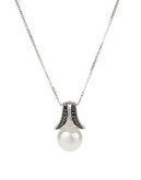 Fine Jewellery Diamond and Pearl Frame Pendant Necklace - WHITE