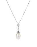 Fine Jewellery Diamond and Pearl Teardrop Pendant Necklace - WHITE