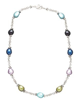 Honora Style Sterling Silver Peacock Baroque Pearl Necklace - MULTI COLOURED