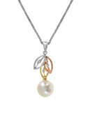 Effy 14K Rose-White-Yellow Gold 0.04ct. Diamond and 8mm Freshwater Pearl Pendant - TRI COLOUR