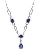 Fine Jewellery 14K White Gold Sapphire and Diamond Multi-Stone Necklace - BLUE