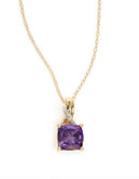 Fine Jewellery 14k Yellow Gold Square Amethyst and 0.007 tcw Diamond Necklace - PURPLE