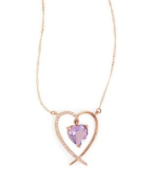 Fine Jewellery 14k Rose Gold Amethyst and 0.04 tcw Diamond Heart Necklace - PURPLE