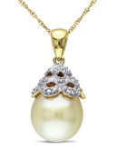 Concerto 0.06 CT Diamond TW 10 - 10.5 MM Golden South Sea Pearl Fashion Pendant With 14k Yellow Gold Chain - PEARL