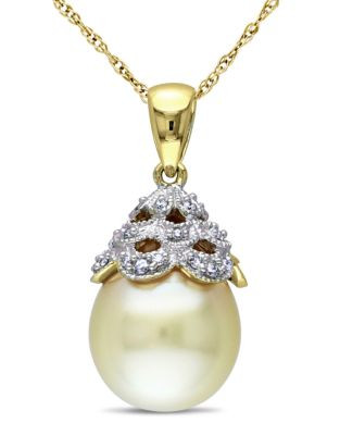 Concerto 0.06 CT Diamond TW 10 - 10.5 MM Golden South Sea Pearl Fashion Pendant With 14k Yellow Gold Chain - PEARL