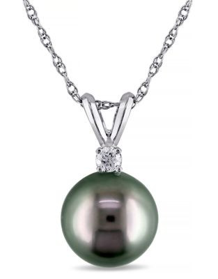 Concerto 14KW Pendant with .05TDW 8-9mm Tahitian Pearl and Chain - BLACK