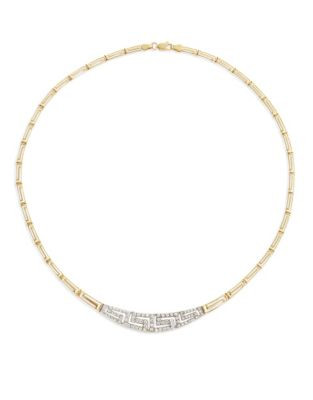 Fine Jewellery Two-Tone 14K Gold Border Necklace - CUBIC ZIRCONIA