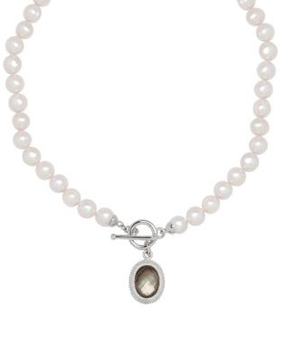 Honora Style Pearl and Mother-of-Pearl Charm Necklace - WHITE