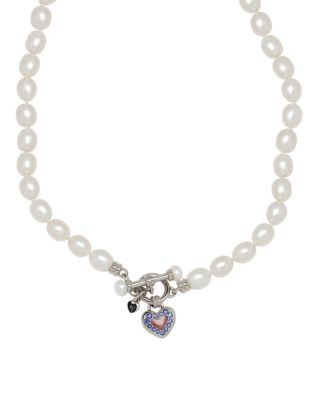 Honora Style Pearl and Mother-of-Pearl Heart Necklace with Sapphire - WHITE