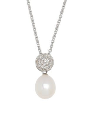 Honora Style Topaz Ball Pearl Drop Necklace - WHITE