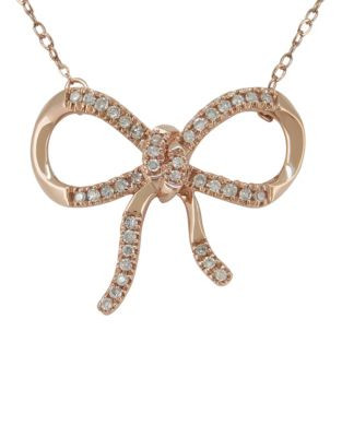 Fine Jewellery 0.12 TCW Diamond and 14K Rose Gold Bow Necklace - DIAMOND