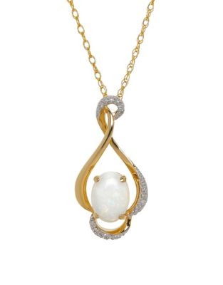Town & Country 14K Yellow Gold Opal Pendant Necklace with .051 TWC Diamonds - OPAL