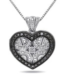 Concerto .06 CT Black Diamond and Sterling Silver Locket Heart Necklace - DIAMOND