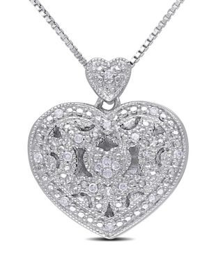 Concerto .08 CT Diamond and Sterling Silver Locket Heart Necklace - DIAMOND