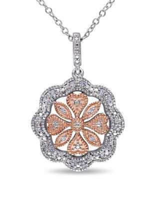 Concerto Diamond and Two-Tone Sterling Silver Flower Necklace - DIAMOND