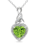 Concerto Sterling Silver and 0.06 TCW Diamond and Peridot Heart Necklace - PERIDOT