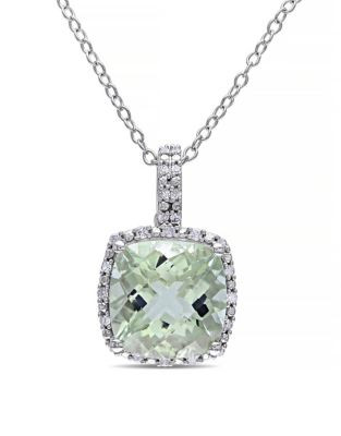 Concerto 4TCW Green Amethyst and Diamond Sterling Silver Halo Necklace - AMETHYST